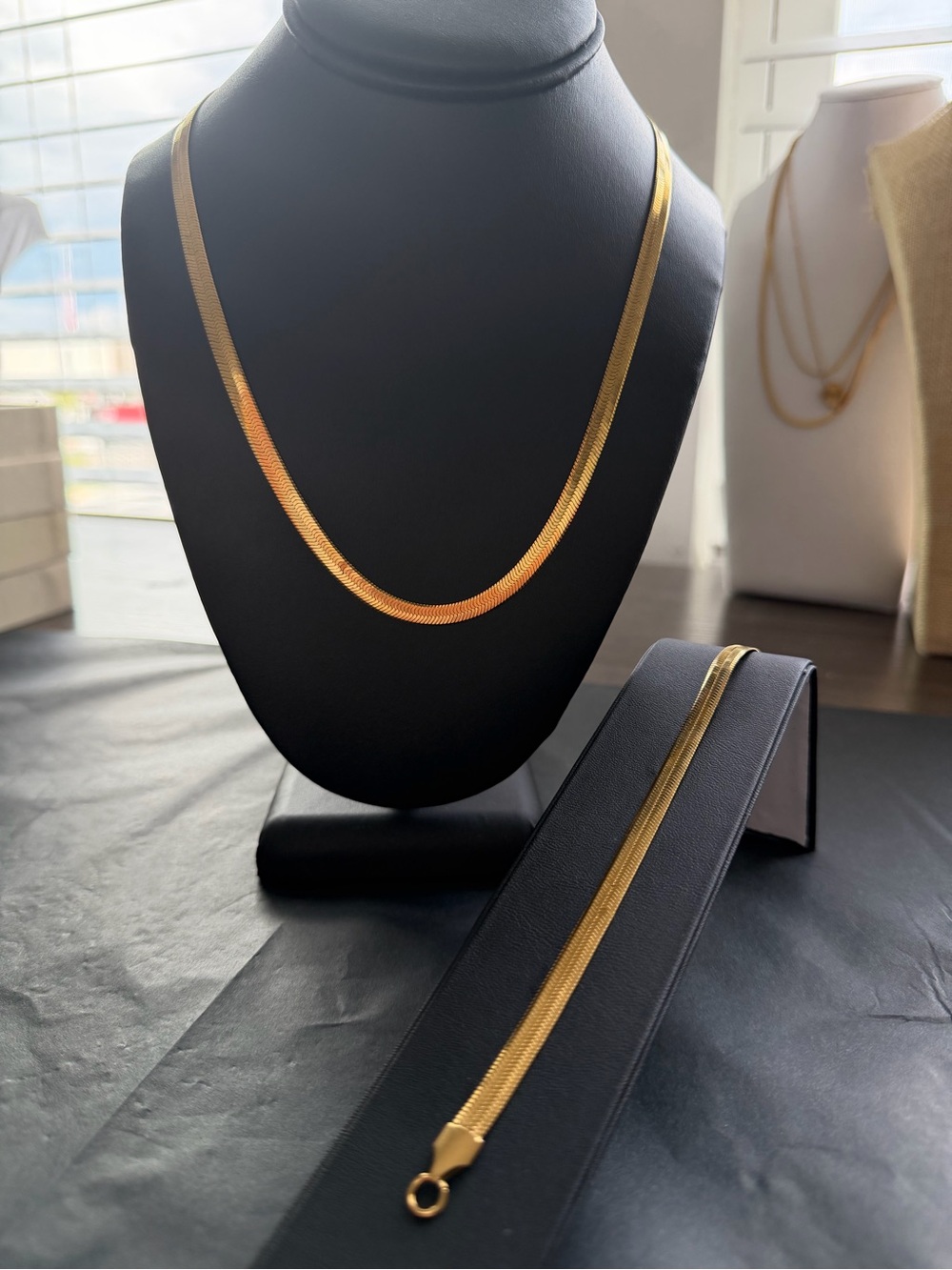 BUNDLE - 18K Gold Plated Herringbone Necklace & Bracelet Set